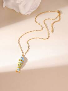 GEREIT 1pc Natural Stone Gold Fish Pendant Necklace For Women, Suitable For Daily Wear And Beach Vacation