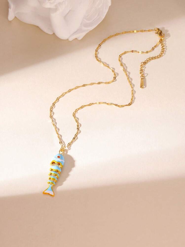 GEREIT 1 st halsband med hänge i natursten och guldfisk för kvinnor, lämpligt för vardagsbruk och strandsemester - Multifärgad - Visa 6