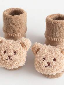 1 Pair Cute Cartoon Bear Baby Socks For 0-3 Years Old, Soft, Warm And Comfortable, Non-Slip Printed Sole, Casual Toddler Socks, Suitable For Beginners