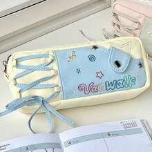 星星和音符图案大容量学生铅笔盒，帆布文具收纳袋，适用于学校用品，返校 - 彩色 - 查看 11