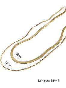Nooxian 2pcs Stainless Steel Minimalist Casual Gold-Color Chain Necklace For Women - Yellow Gold - View 11