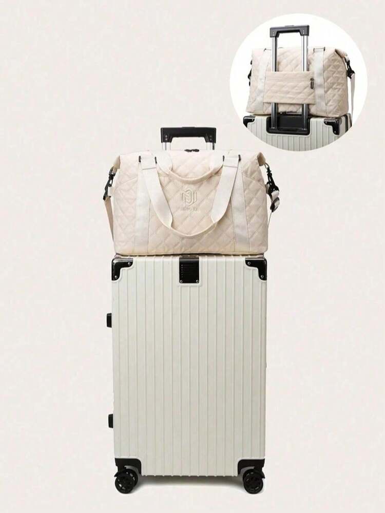 米色扩展行李收纳袋，轻便可折叠，可扩展，可随身携带旅行周末和过夜包，周末包医院包返校包旅行必需品海滩旅行整理包暑假学校包学校配件学校用品旅行必需品假日包行李箱旅行包女士 - 米色 - 查看 5