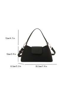Fashionable Mini Solid Color PU Zipper Handbag, Simple Style Shoulder Bag Suitable For Women Shopping, Dating, Party, Gift And Daily Use , Old Money , Valentines Gifts - Black - View 5