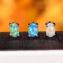 Minimalist Oval Synthetic Opal Natural Stone Stud Earrings - Stylish Gifts For Women & Girls - Perfect For Valentine's Day - 1 - 查看 4