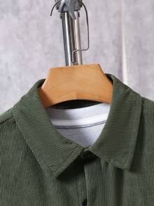 Tween BoySpring/Autumn Corduroy Long Sleeve Shirt With Pockets & Casual Pants Gentleman Suit Set - Green - View 4