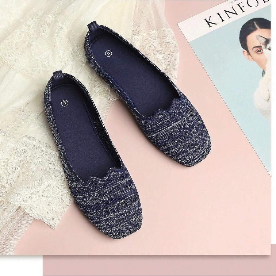 Women's Flats Walking Shoes Comfortable Mesh Round Toe Ballet Flats Breathable Dress Shoes Washable Work Slip-On Classical Shoes,Casual Women's Flats For Walking - 藍白色 - 查看 1