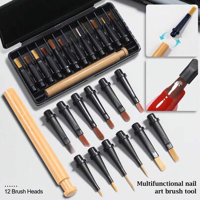 Beautizon Nailartlab 13pcs Multi-Functional Nail Art Brush Set, Minimalist Design, Suitable For Nail Painting/Gradient/Lines, Replaceable Brush Heads, DIY Nail Art Tools - Includes Brush Holder, Applicable For Nail Salons And Home Nail Care Accessories