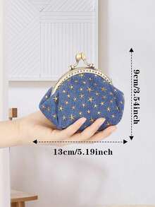 1 chiếc ví mini, ví thời trang nữ cài khuy, ví nữ sáng tạo, ví mini, ví đeo tay, ví đựng tiền xu, túi đựng tiền. - Màu xanh lam - Xem 4