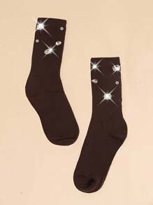 1/2/3/4 Pairs Glitter Decorated Ribbed Socks, Cute & Comfortable Mid-Calf Socks, Suitable For Women's Carnival Stockings And Knitwear/Women's Knee-High Socks, Sparkling Small Gift For Christmas, Family Surprise Gift For New Year, Essential For Girlfriend On Valentine's Day