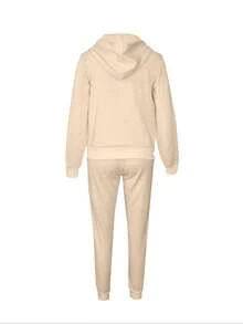 女士字母印花长袖保暖连帽运动衫和裤子休闲套装，秋冬