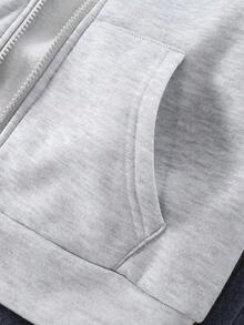 Áo nỉ có mũ lót nhiệt in hình trái tim thời trang thu đông 2024 cho bé gái mới lớn, đa năng, thường ngày, có khóa kéo - Xám - Xem 6