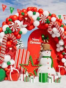 130pcs Christmas Balloon Garland Arch Set, With Christmas Green, Red, White Candy Balloons, Gift Box Balloons, Red Star Balloons, Suitable For Christmas Party