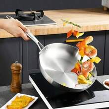 High Quality Three-Layer Stainless Steel Frying Pans, Deep Frying Pans, Uncoated Non Stick Frying Pans, Household Frying Pans, Electromagnetic Cooking Pans, Dishwashers, And Ovens Are Safe, Fast, And Evenly Heated, With Heavy-Duty Detachable Handles
