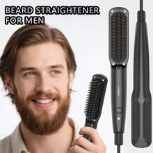 Men's Professional Ionic Hair Straightener Brush, 6 Temperature Settings, Ceramic Anti-Scald Hair Straightening Brush, Quickly Create Salon-Level Styling At Home Men's Electric Beard Styler Men's Beard Straightener - EU C Type Plug(220-240V) - View 1