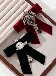 1 pieza Elegante gran lazo ondulado hecho a mano, accesorio de cristal de lujo con piedras brillantes para mujer, broche flor para el pecho, joya apropiada para uso diario, gran regalo