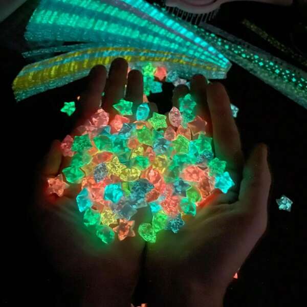 210 Sheets Of 10 Color Luminous Wishing Star Folding Paper, With Various Pattern Styles, Mixed Colors, Lucky Stars, Semi Transparent Pentagram Luminous Special Origami,For School Supplies,Back To School