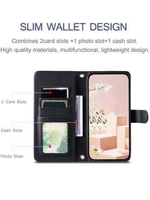 AWQUER 钱包式翻盖手机壳，带卡槽，兼容三星 Galaxy S17 Air、S16E、S16、S15、S14、S13、S12 Mini、S11 Pro、X、XS Max、XR、S8、S7、S6 Plus、SE 2020/2022；Pixel 9A、9、8、7 Pro XL、8A、7A、6A；OPPO A3、A3X、A98、A38、A79、A78、A58、A18、A60 4G/5G；Xperia 10/5。PU 皮革手机壳。 - 黑色 - 查看 4