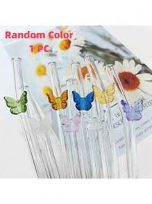 Juego de 6 Pajitas Reutilizables con Encanto de Mariposa - Juego de Bebida Encantado para Bodas/Despedidas de Soltera, Pajitas de Vidrio Caprichosas con Cepillo de Limpieza, Suministros para Fiestas, Accesorios de Cóctel para Jardín de Hadas, Perfecto para Fiesta de Soltera y Decoración de Compromiso Nupcial, Regalo para Novia