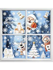 1 Set de pegatinas navideñas para ventanas, decoraciones navideñas, calcomanías de ventana de vidrio 3D con copos de nieve para hogar, oficina, salón de clases, para fiesta con tema de Navidad, invierno y Frozen
