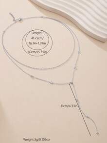 1 chiếc vòng cổ chữ Y tua rua nhiều lớp bằng bạc Sterling 925, phụ kiện thời trang đính đá Cubic Zirconia lấp lánh, thiết yếu cho hàng ngày, hẹn hò, tiệc tùng, kỳ nghỉ, vòng cổ choker thanh lịch - Bạc - Xem 3