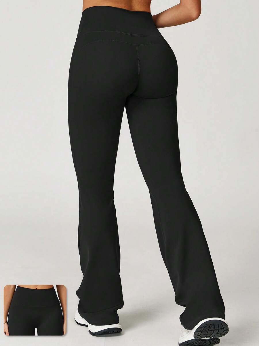 MASKERT "Sports Pants" Women's Sports Pants Yoga Pants Flared Pants Running Fitness Home Commuting Comfortable Skin Friendly Tights - 黑色 - 查看 1