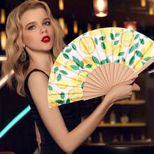 1pc Fashionable Lemon Wood Folding Hand Fan, Suitable For Party, Birthday, Concert, Wedding Gift
