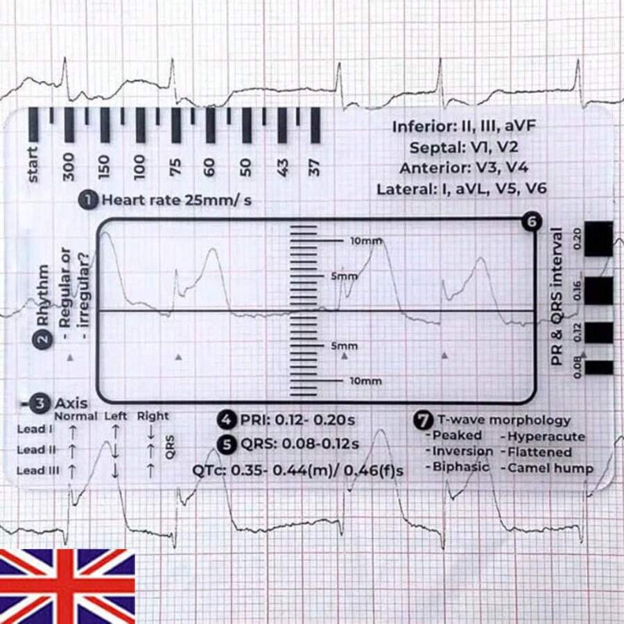 NetHong ECG/EKG 7 Step Ruler Card For ECG/EKG Interpretation Portable ECG EKG Card Ruler - Transparent - View 1
