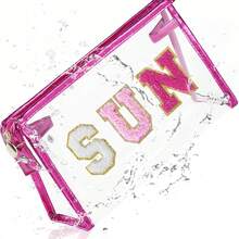 Preppy Patch SPF Clear Cosmetic Bag SPF Varsity Letter Toiletry Bag Waterproof PVC Cosmetic Case Multi-Function Zippered Pouch Makeup Bag For Beach Pool, Pencil Case Pen Pouch,Makeup Bag,Make Up Bag,Makeup Bags,Cosmetic Bag,Makeup Organiser,Travel,Makeup Pouch,Bag,Vanity,Make Up Pouch,Travel Essentials,Pouch Bag,Make Up Bags,Bags,Travel Essential,Vanity Accessories,Small Makeup Bag - Multicolor - View 16