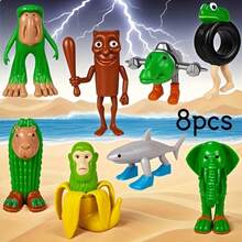Set de 8 piezas de figuras de juguete "Brainrot" italiano Tralalero Tralala, figuras de "Brain Rot" italiano Tung Tung Tung Sahur Meme Shark, Bombardiro Cocodrilo para decorar pasteles, regalos de cumpleaños, decoraciones de fiesta, adornos de escritorio, Halloween, Navidad, regalos de cumpleaños - Multicolor - Ver 3