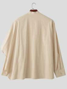 INCERUN Men Stand Collar Buttons Long Seeve Asymmetrical Casual Solid Shirt Holiday Party Loose Blouse Tops - 杏色 - 查看 3