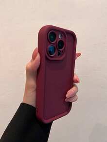 Concave Burgundy Painted Thickened Simple Anti-Fall Soft Phone Case With Prints, Suitable For IPhone16/IPhone16Pro/IPhone16ProMax/IPhone16Plus, IPhone15/XR/7/8, IPhone15ProMax, IPhone12ProMax, IPhone13ProMax, IPhone14ProMax, IPhone13/14/11/12, RedMi Phones Waterproof Shockproof Scratch Resistant - Burgundy - View 3