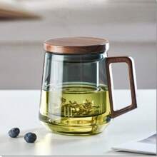 加厚茶饮杯，带独立杯盖和手柄。办公室玻璃水杯，茶水分离。防漏。