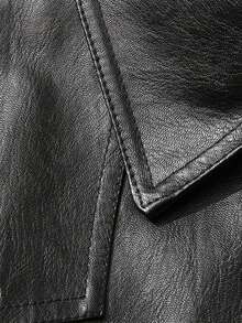 Chaqueta de cuero de motocicleta con forro térmico grueso para hombre talla grande, cuello, bolsillos con cremallera, para invierno - Negro - Ver 4