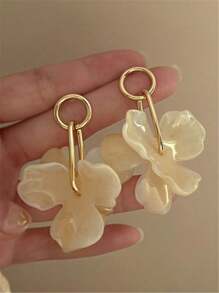 1 Pair Fashion Long Acrylic Floral Earrings, Jewelry Accessory For Women, Travel & Party