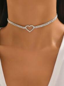 1 件情人节水晶心形吊坠项链，Y2K 风格，适合派对和节日 - 白色 - 查看 1