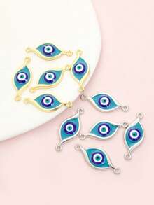 10 件邪恶之眼设计几何连接器饰物，镶嵌闪亮水钻，铜币/土耳其恶魔之眼形滴油合金双吊坠 - 护身符和幸运珠宝手链项链钥匙扣 DIY 配件 - 非常适合手工制作的创意特色工艺项目 - 惡魔之眼 - 查看 9