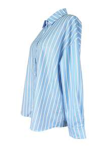 Striped Button-Down Casual Shirt, All Season - Blue - View 7