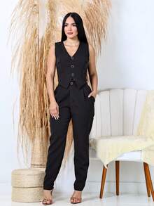 Women's Formal Skinny Pants Tailoring Set - Black - View 1