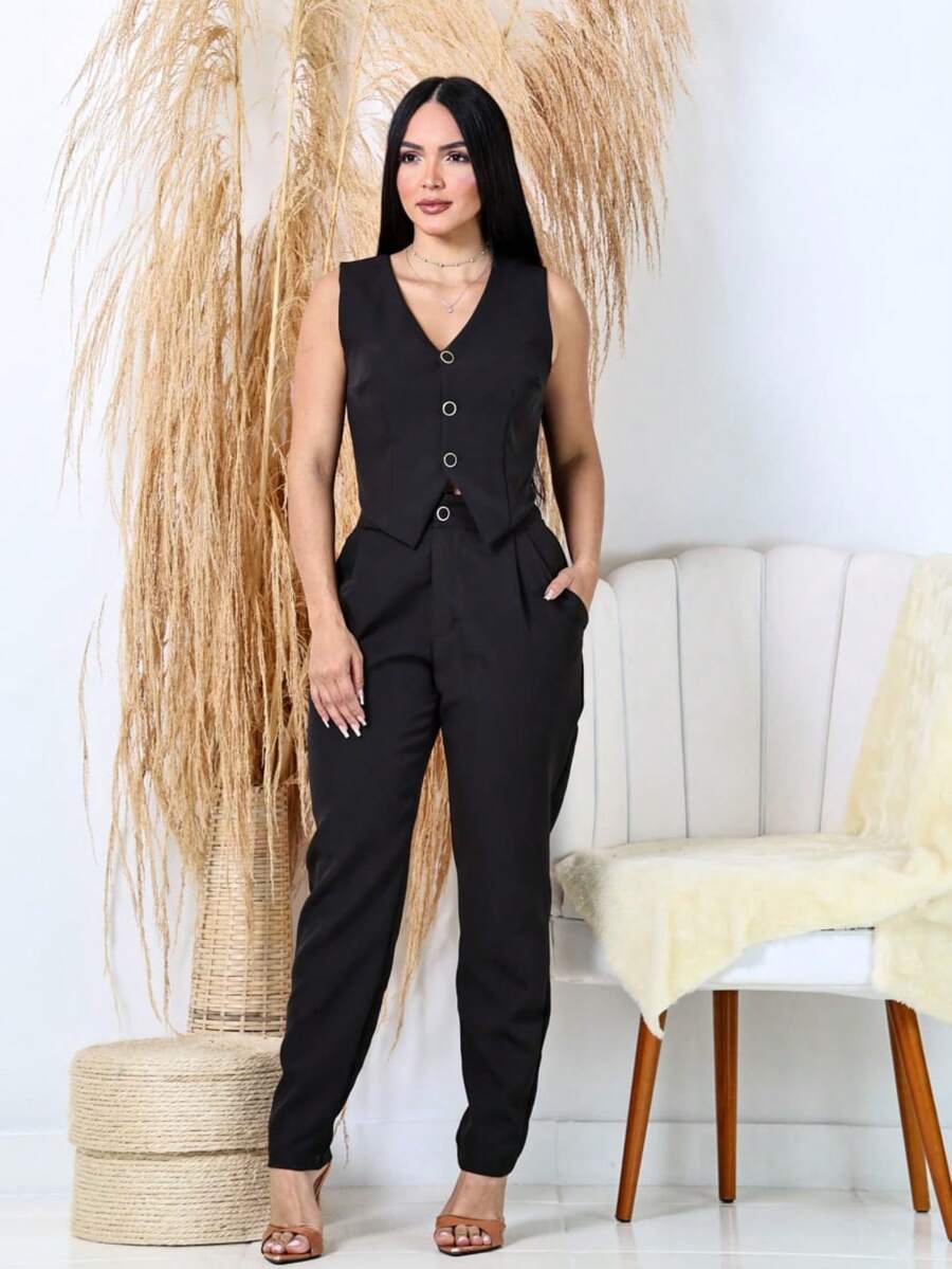 Women's Formal Skinny Pants Tailoring Set - Black - View 1