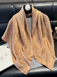 1 pezzo Elegante sciarpa quadrata in raso lucido di alta qualità con stampa floreale e fili d'argento, foulard di moda, foulard versatile per capelli, scialle, accessorio di protezione solare per donne e abiti
