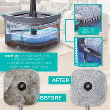 True Clean Spin Mop Bucket System Dual Compartment Design For Clean Dirty Water 360 Swivel Mop Head Builtin Scrubbing Brush Stainl Steel Handle 2 Reusable Microfiber Pads - Gray - 查看 2