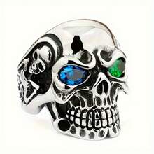 1 Punk Style Men's Skull Ring With Colorful Eyes, Cool Men's Jewelry. - Đỏ - Xem 6