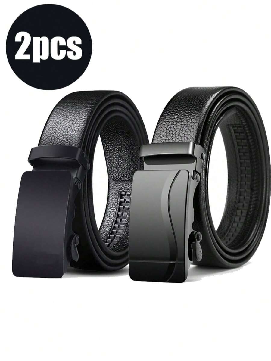 2pcs Men's Casual Business Automatic Buckle Belt - Black 2 Pieces - View 1
