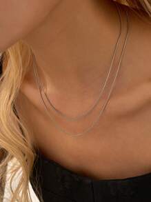 Nooxian 2 piezas/set Cadena redonda de serpiente de acero inoxidable minimalista unisex