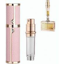 5ml Golden Refillable Perfume Atomizer - Portable Travel Spray Bottle With Leather Case, Mini Cologne Dispenser For Women & Men, Leakproof Essential Oil Bottle For Purse, Gym Bag & Travel - Hồng - Xem 1