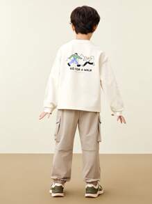 mini bala 男童工装卫衣套装 2025 秋季长袖 + 裤子 - 乳白 - 查看 3