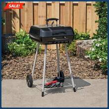 17.5" Charcoal Grill On Wheels, Mobile Grill For Parties, Camping, Picnics
