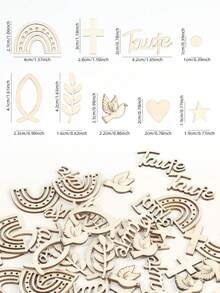 180pcs/Pack Colorful Wooden Confetti, Featuring Rainbow, Dove, Fish, Cross, Branch, And Dot Patterns, Suitable For Baptism, Birth, Communion, Naming Ceremony, Confirmation, As Well As Party Favors Or Decorations - Wood - View 3