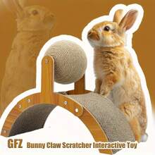 耐用的二合一兔子抓挠玩具，配有麻绳球和瓦楞纸垫，2 个兔子玩耍的地方（拱桥和球），- 拱桥钉夹柱，适用于室内兔子、猫、雪貂、小动物 - 促进自然抓挠、精神刺激和粘合 - 棕色 - 查看 6