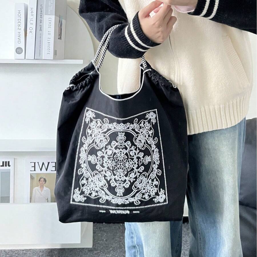 Women Shoulder Bags - 深灰色景泰藍荷 - 查看 1
